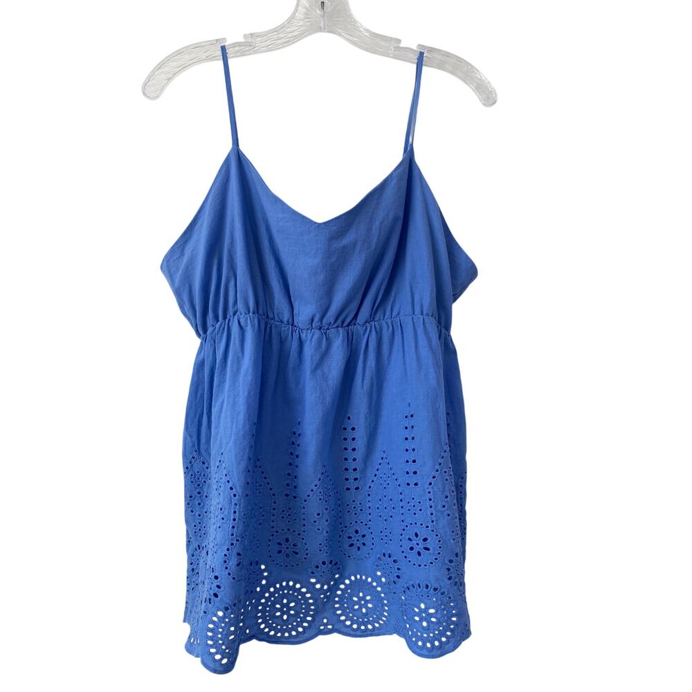 Babydoll Blue Cotton Eyelet Smocked Tank Top Size XL Fairy Cottagecore Y2K Pinup - Picture 2 of 10